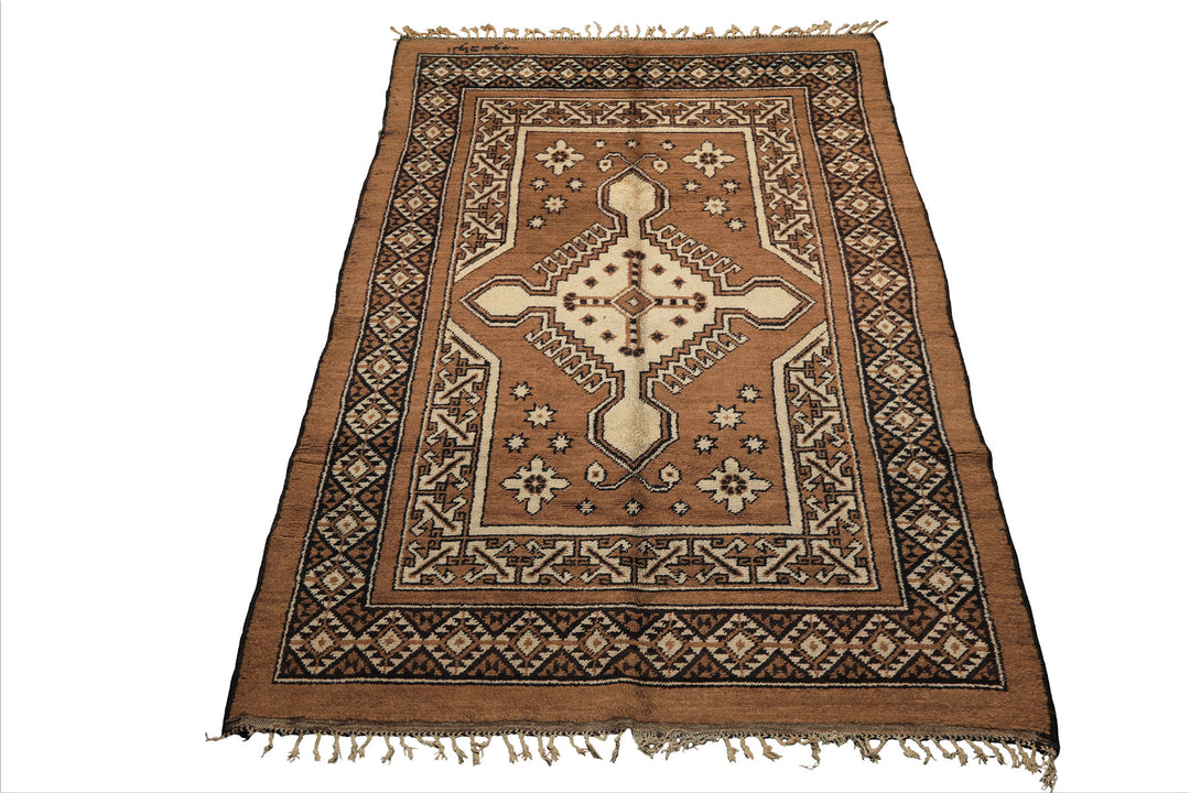 6x9 Mocha, Charcoal, Ivory Color Hand Knotted Moroccan Wool Traditional Oriental Rug