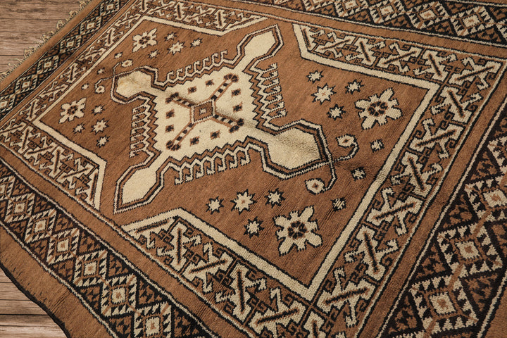 6x9 Mocha, Charcoal, Ivory Color Hand Knotted Moroccan Wool Traditional Oriental Rug