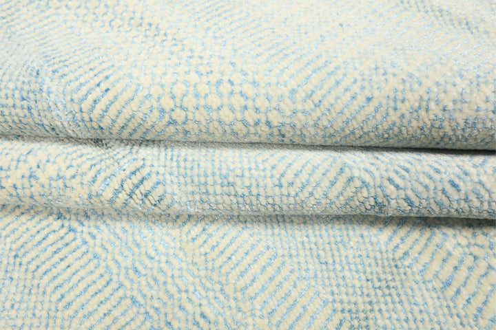 9x12 Ivory, Aqua, Color Hand Knotted Tibetan Wool &amp; Silk Modern &amp; Contemporary Oriental Rug