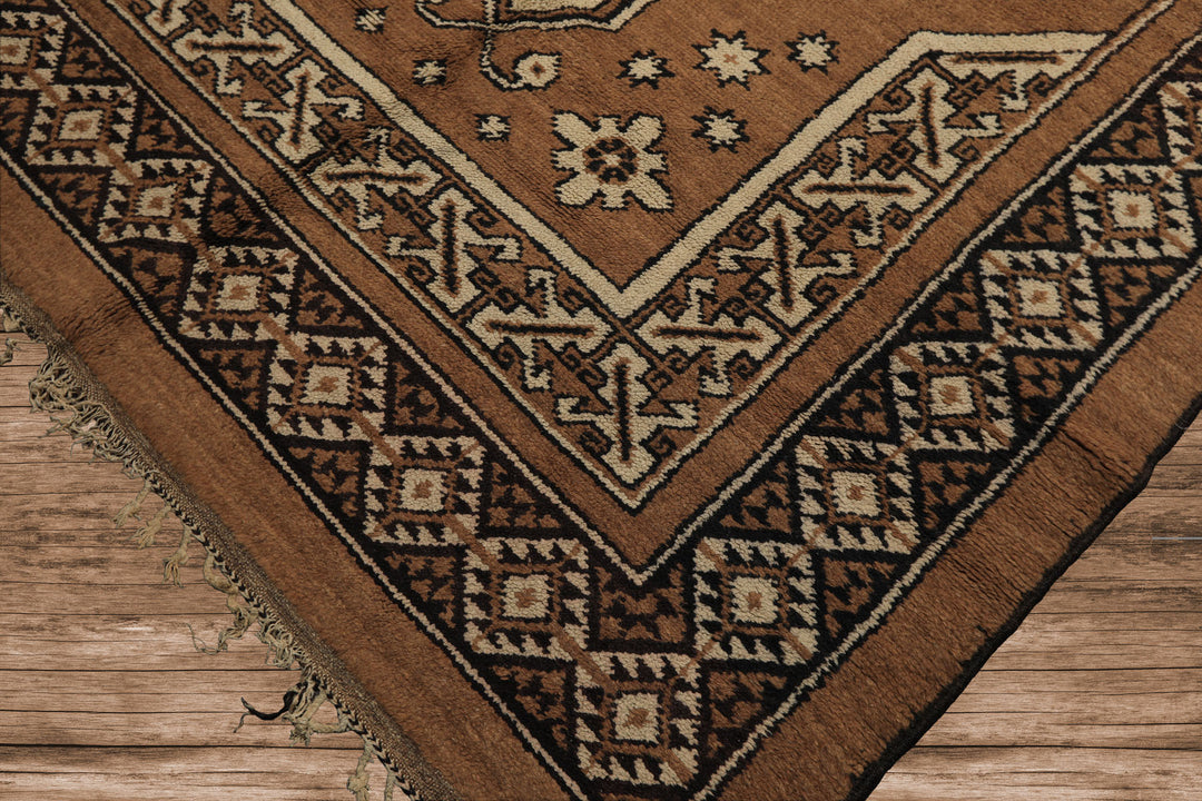 6x9 Mocha, Charcoal, Ivory Color Hand Knotted Moroccan Wool Traditional Oriental Rug
