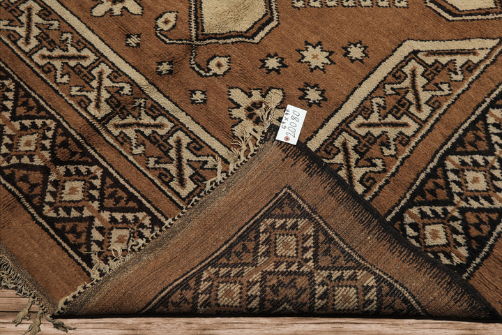 6x9 Mocha, Charcoal, Ivory Color Hand Knotted Moroccan Wool Traditional Oriental Rug