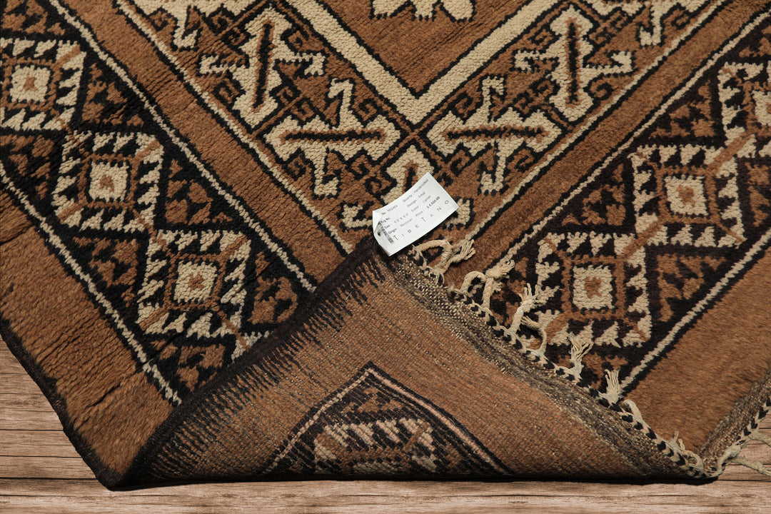 6x9 Mocha, Charcoal, Ivory Color Hand Knotted Moroccan Wool Traditional Oriental Rug