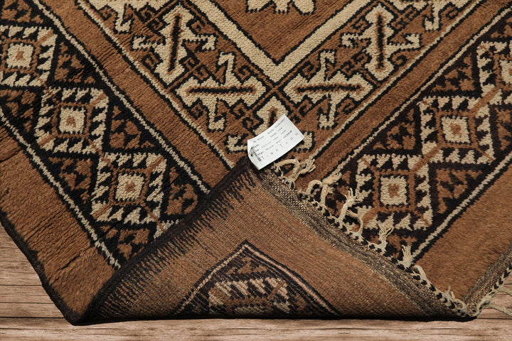 6x9 Mocha, Charcoal, Ivory Color Hand Knotted Moroccan Wool Traditional Oriental Rug