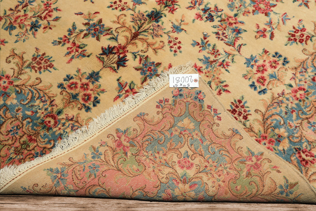 Runner Ivory, Aqua, Blush Color Hand Knotted Kerman Wool Modern & Contemporary Oriental Rug