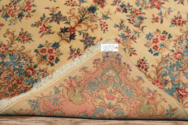 Runner Ivory, Aqua, Blush Color Hand Knotted Kerman Wool Modern & Contemporary Oriental Rug