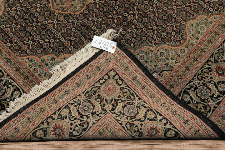6x9 Black, Blush, Green Color Hand Knotted Tabriz Wool & Silk Traditional Oriental Rug