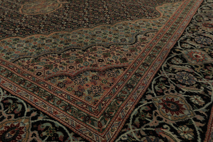 6x9 Black, Blush, Green Color Hand Knotted Tabriz Wool & Silk Traditional Oriental Rug