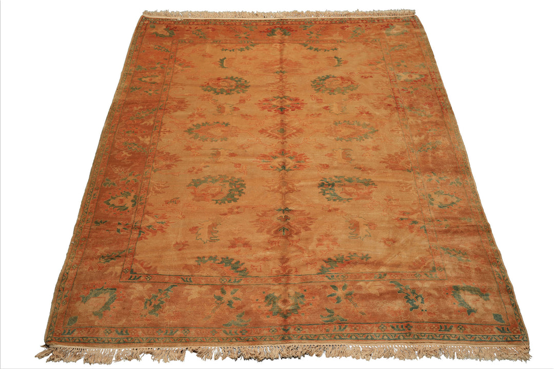 8x9 Beige, Gold, Aqua Color Hand Knotted Oushak Wool Arts & Crafts Oriental Rug