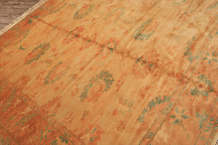 8x9 Beige, Gold, Aqua Color Hand Knotted Oushak Wool Arts & Crafts Oriental Rug