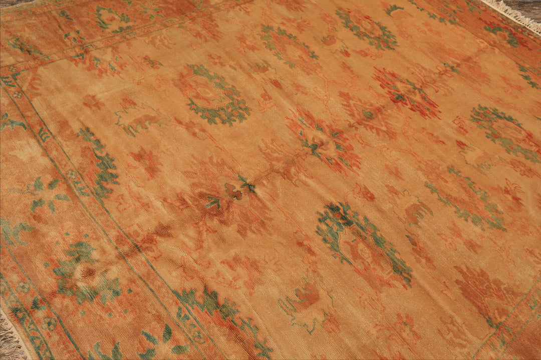 8x9 Beige, Gold, Aqua Color Hand Knotted Oushak Wool Arts & Crafts Oriental Rug