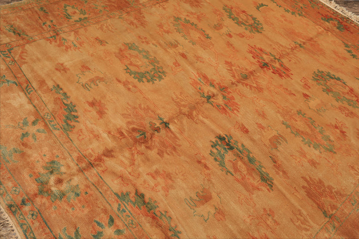 8x9 Beige, Gold, Aqua Color Hand Knotted Oushak Wool Arts & Crafts Oriental Rug