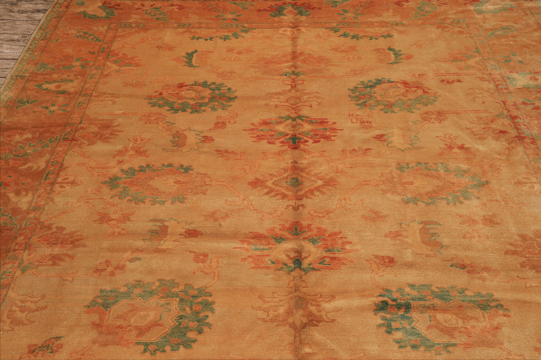 8x9 Beige, Gold, Aqua Color Hand Knotted Oushak Wool Arts & Crafts Oriental Rug