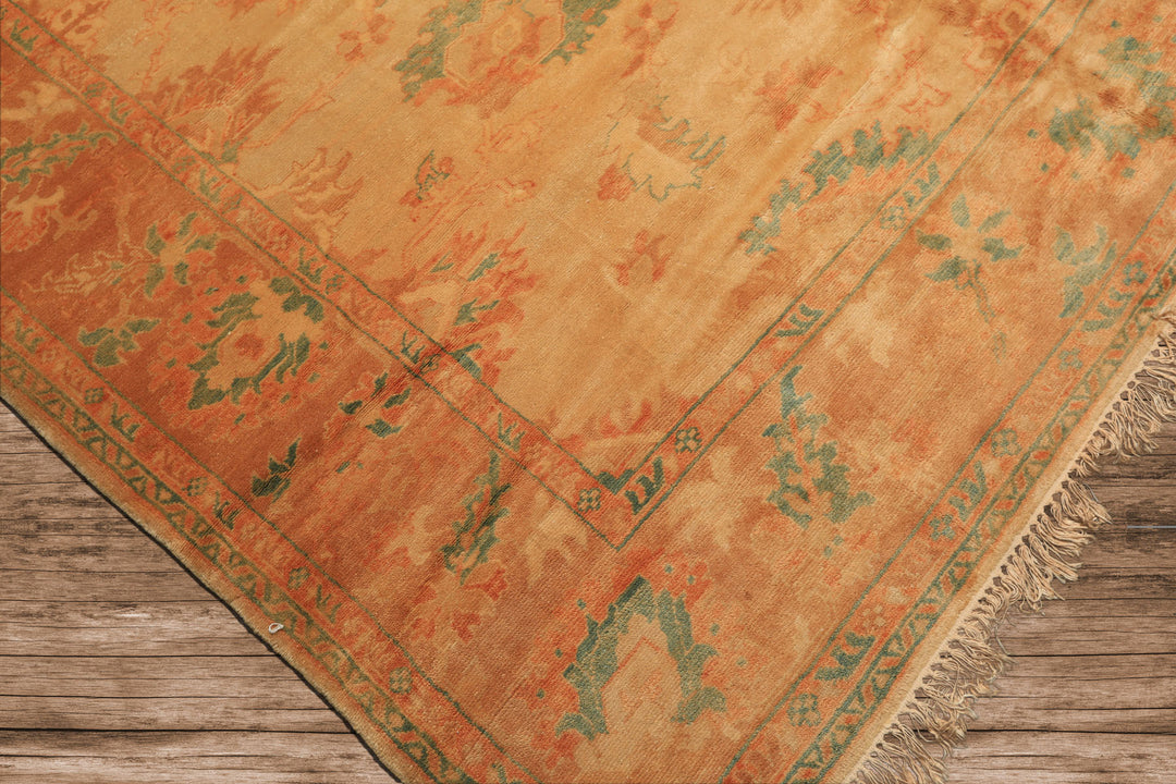 8x9 Beige, Gold, Aqua Color Hand Knotted Oushak Wool Arts & Crafts Oriental Rug