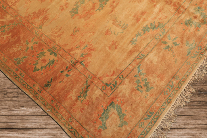 8x9 Beige, Gold, Aqua Color Hand Knotted Oushak Wool Arts & Crafts Oriental Rug