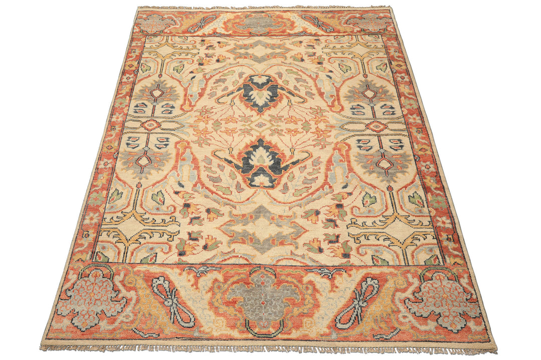 8x10 Beige, Rust, Sage Color Hand Knotted Oushak 100% Wool  Oriental Rug