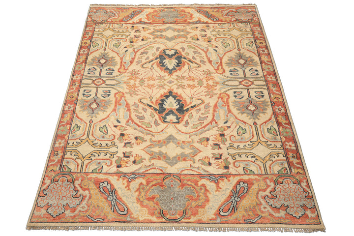8x10 Beige, Rust, Sage Color Hand Knotted Oushak 100% Wool  Oriental Rug