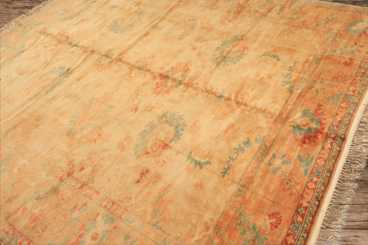 8x9 Beige, Gold, Aqua Color Hand Knotted Oushak Wool Arts & Crafts Oriental Rug