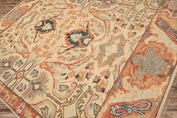 8x10 Beige, Rust, Sage Color Hand Knotted Oushak 100% Wool  Oriental Rug