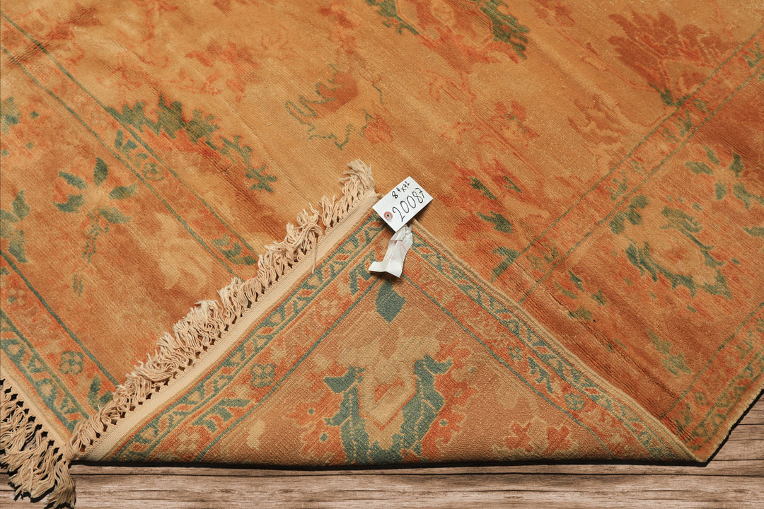 8x9 Beige, Gold, Aqua Color Hand Knotted Oushak Wool Arts & Crafts Oriental Rug