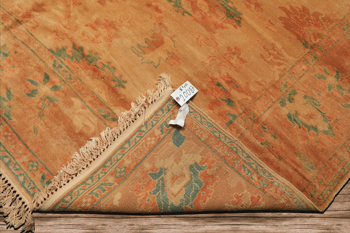 8x9 Beige, Gold, Aqua Color Hand Knotted Oushak Wool Arts & Crafts Oriental Rug