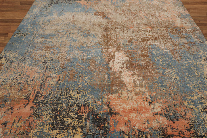 Celeste Rugs 8x10 Hand Knotted Tibetan 100% Wool Sherpa Modern & Contemporary Oriental Area Rug Celadon Peach Color