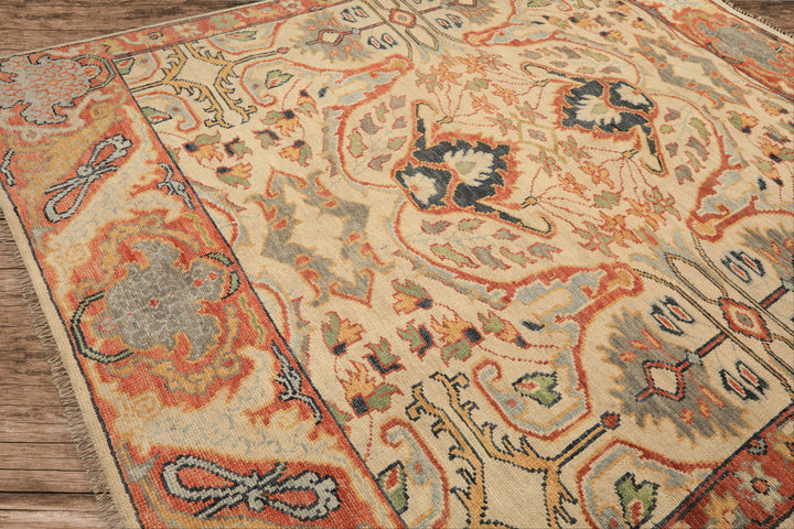 8x10 Beige, Rust, Sage Color Hand Knotted Oushak 100% Wool  Oriental Rug