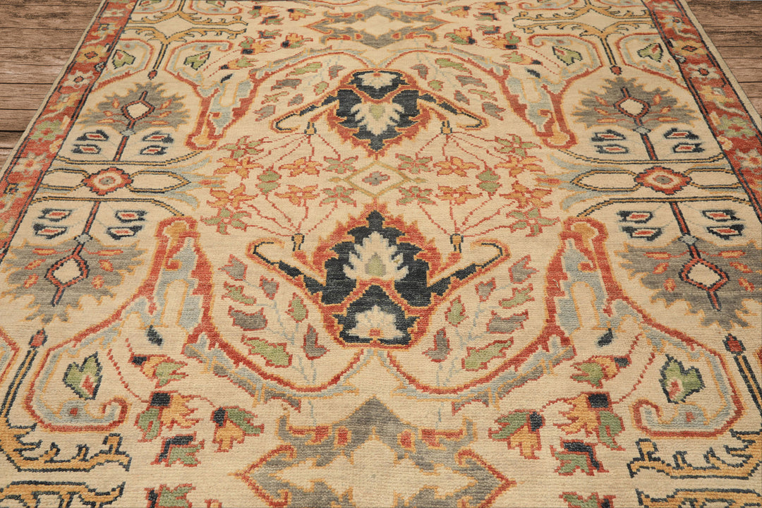 8x10 Beige, Rust, Sage Color Hand Knotted Oushak 100% Wool  Oriental Rug