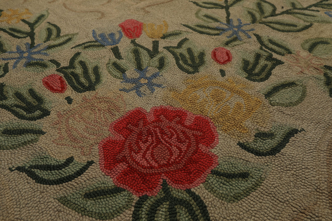 10x14 Beige, Green, Gold Color Hand Hooked Garden wool Traditional Oriental Rug