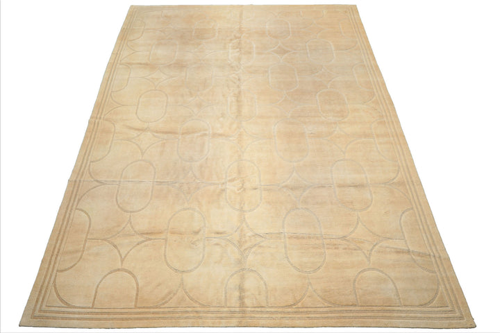 10x14 Ivory, Beige, Color Hand Knotted Tibetan Wool & Linen Art Deco Oriental Rug