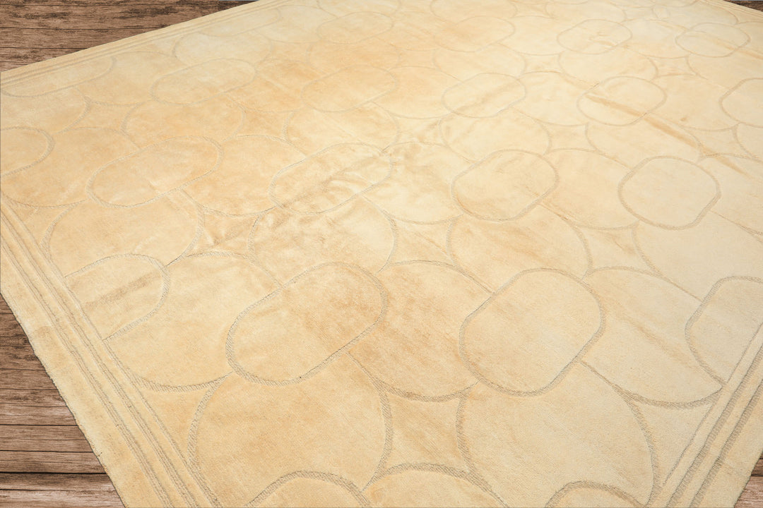 10x14 Ivory, Beige, Color Hand Knotted Tibetan Wool & Linen Art Deco Oriental Rug