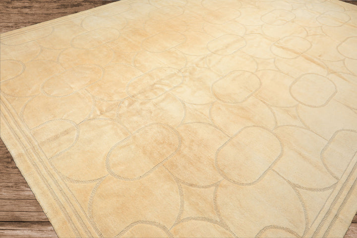 10x14 Ivory, Beige, Color Hand Knotted Tibetan Wool & Linen Art Deco Oriental Rug