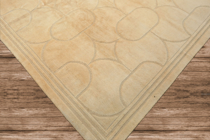 10x14 Ivory, Beige, Color Hand Knotted Tibetan Wool & Linen Art Deco Oriental Rug