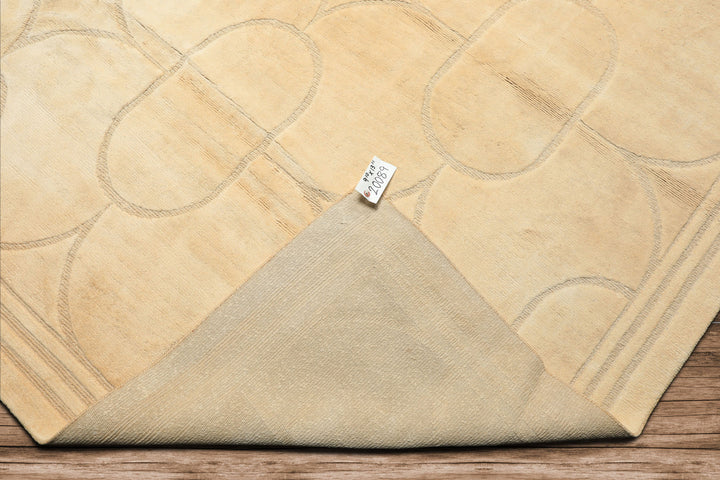 10x14 Ivory, Beige, Color Hand Knotted Tibetan Wool & Linen Art Deco Oriental Rug