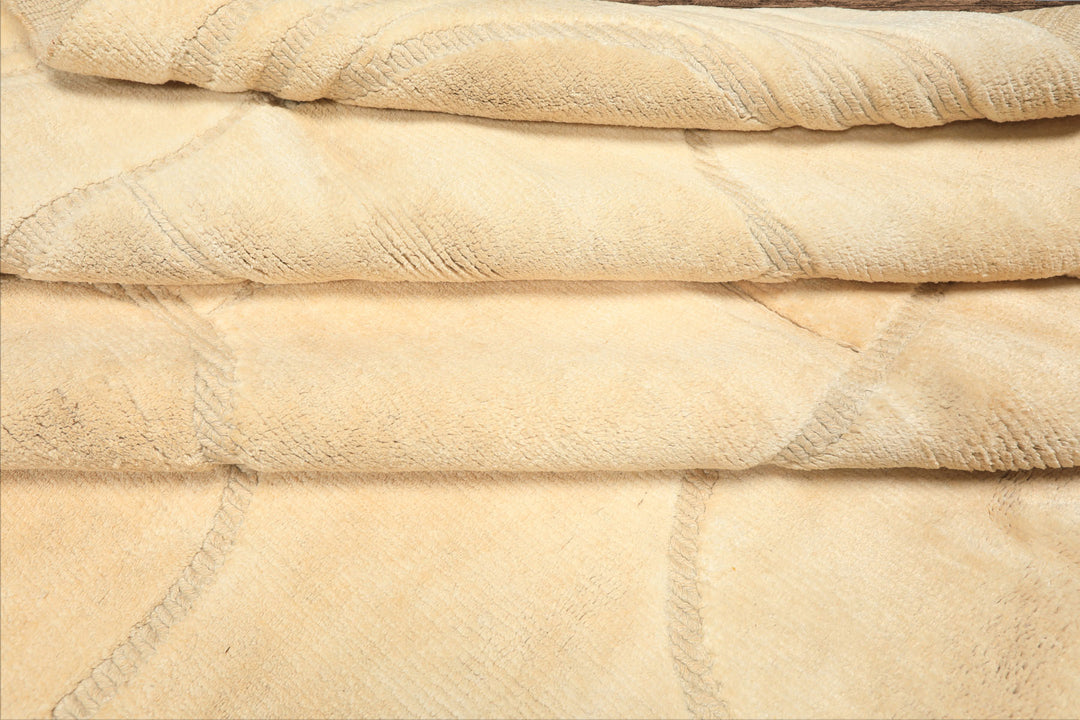 10x14 Ivory, Beige, Color Hand Knotted Tibetan Wool & Linen Art Deco Oriental Rug