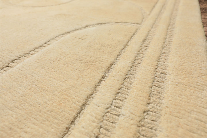 10x14 Ivory, Beige, Color Hand Knotted Tibetan Wool & Linen Art Deco Oriental Rug