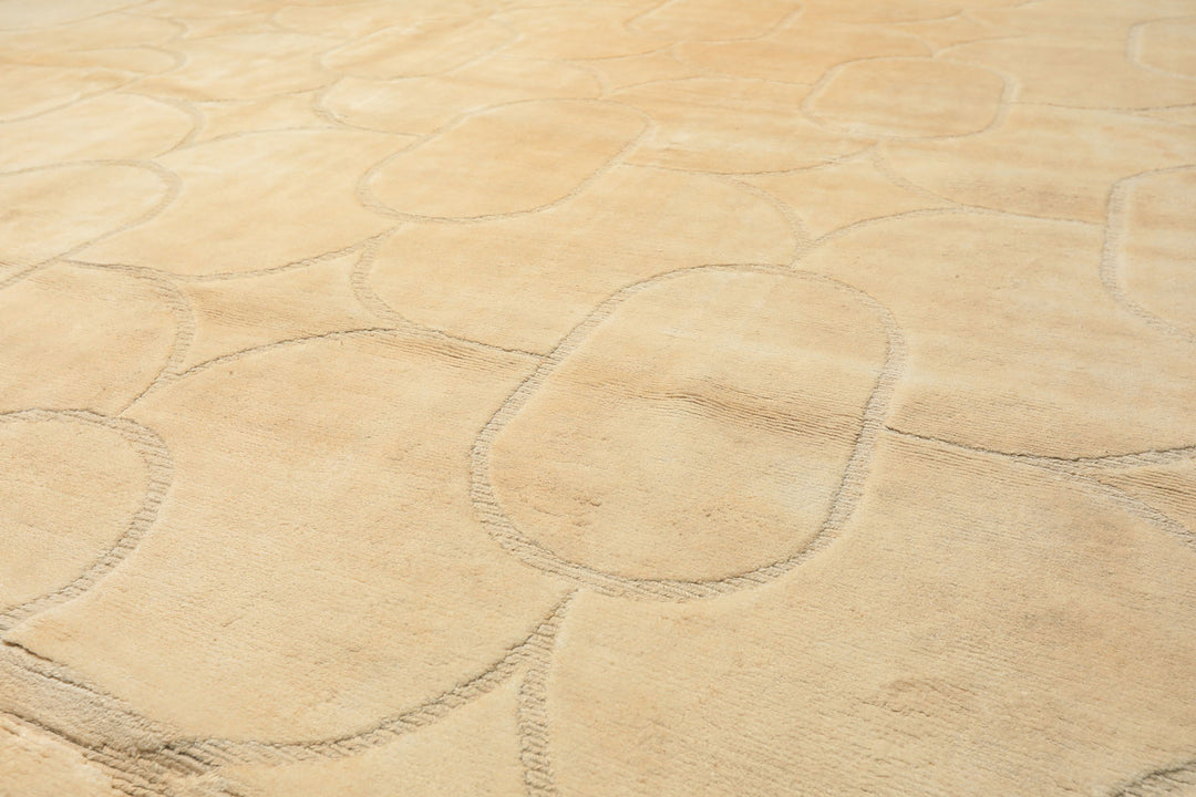 10x14 Ivory, Beige, Color Hand Knotted Tibetan Wool & Linen Art Deco Oriental Rug