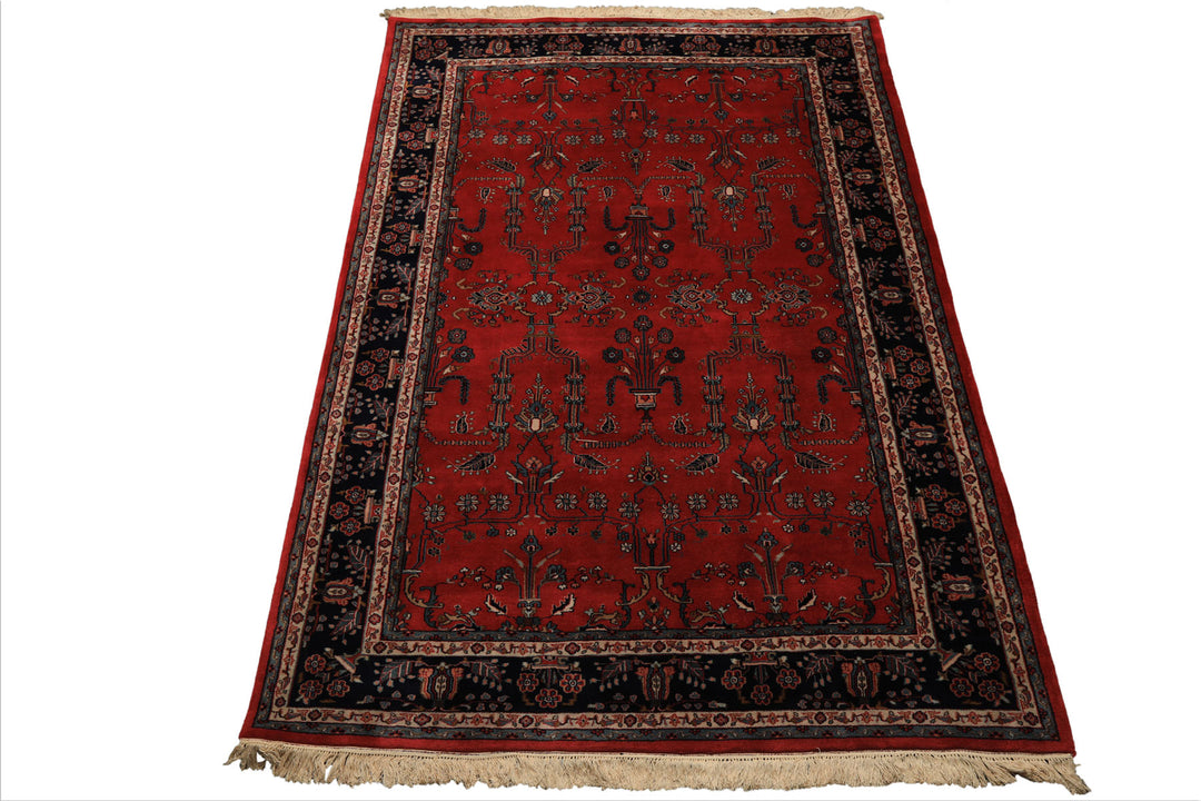 6x9 Burgundy, Navy, Ivory Color Hand Knotted Sarouk Wool Traditional Oriental Rug