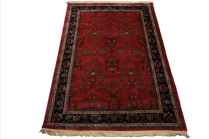 6x9 Burgundy, Navy, Ivory Color Hand Knotted Sarouk Wool Traditional Oriental Rug