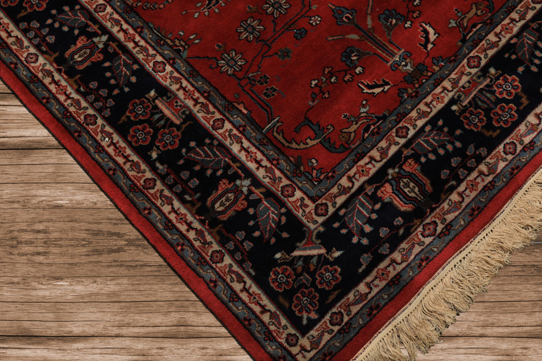 6x9 Burgundy, Navy, Ivory Color Hand Knotted Sarouk Wool Traditional Oriental Rug