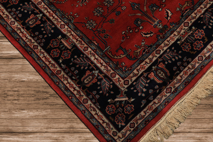 6x9 Burgundy, Navy, Ivory Color Hand Knotted Sarouk Wool Traditional Oriental Rug