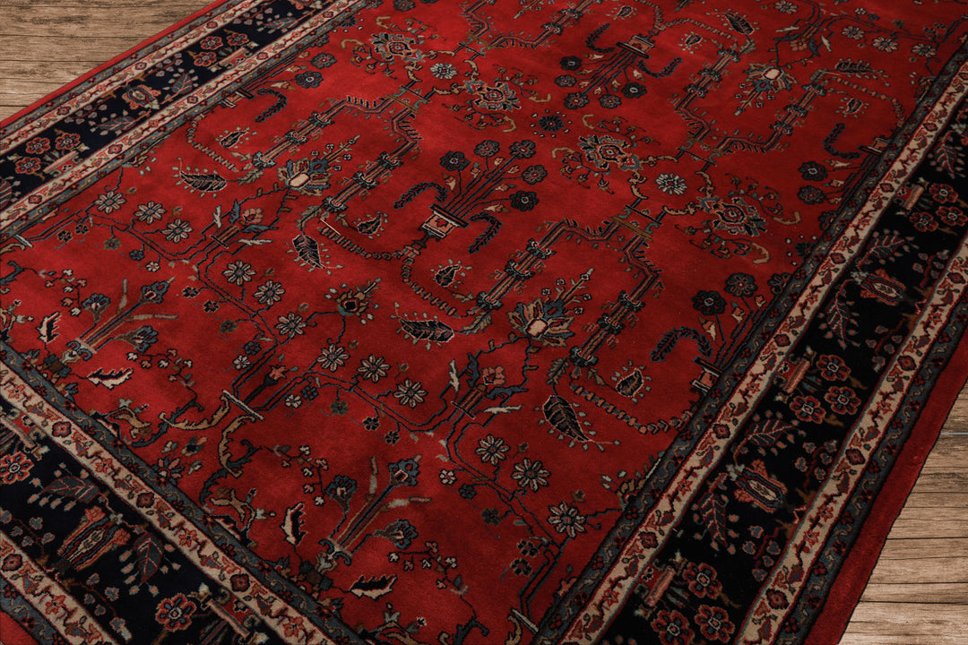 6x9 Burgundy, Navy, Ivory Color Hand Knotted Sarouk Wool Traditional Oriental Rug