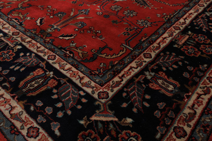 6x9 Burgundy, Navy, Ivory Color Hand Knotted Sarouk Wool Traditional Oriental Rug