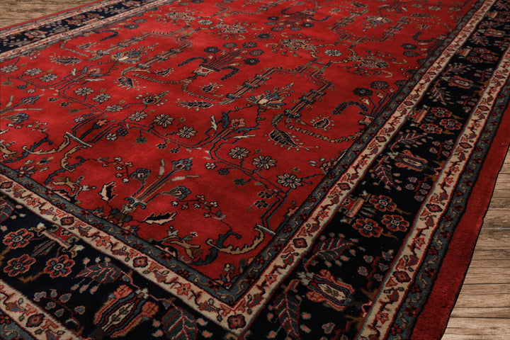 6x9 Burgundy, Navy, Ivory Color Hand Knotted Sarouk Wool Traditional Oriental Rug