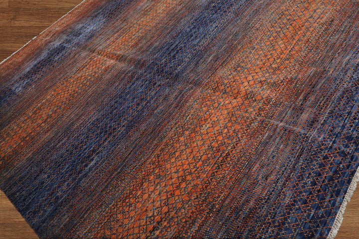 Celeste Rugs 9x12 Hand Knotted Grass 100% Wool Modern & Contemporary Oriental Area Rug Orange Navy Color