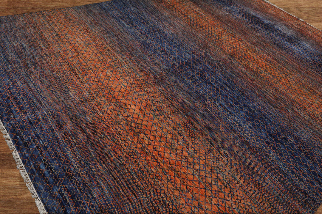Celeste Rugs 9x12 Hand Knotted Grass 100% Wool Modern & Contemporary Oriental Area Rug Orange Navy Color