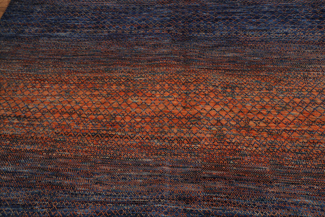 Celeste Rugs 9x12 Hand Knotted Grass 100% Wool Modern & Contemporary Oriental Area Rug Orange Navy Color