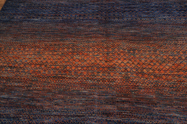 Celeste Rugs 9x12 Hand Knotted Grass 100% Wool Modern & Contemporary Oriental Area Rug Orange Navy Color