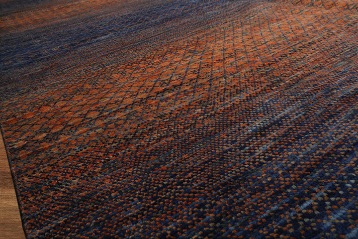 Celeste Rugs 9x12 Hand Knotted Grass 100% Wool Modern & Contemporary Oriental Area Rug Orange Navy Color