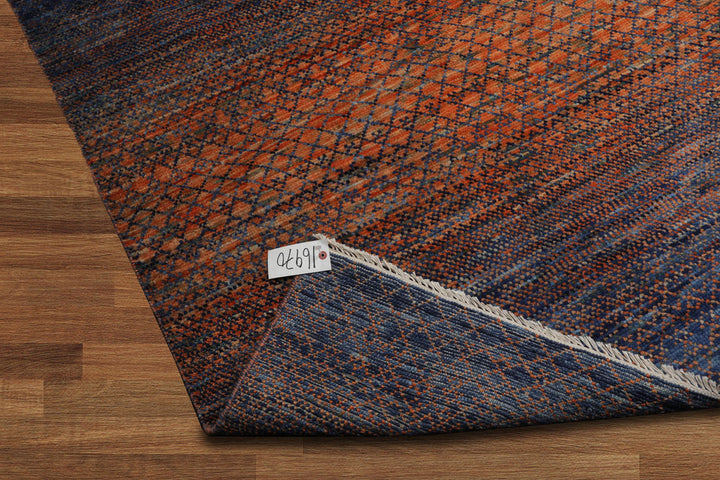 Celeste Rugs 9x12 Hand Knotted Grass 100% Wool Modern & Contemporary Oriental Area Rug Orange Navy Color