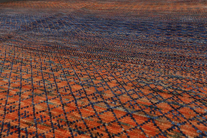 Celeste Rugs 9x12 Hand Knotted Grass 100% Wool Modern & Contemporary Oriental Area Rug Orange Navy Color
